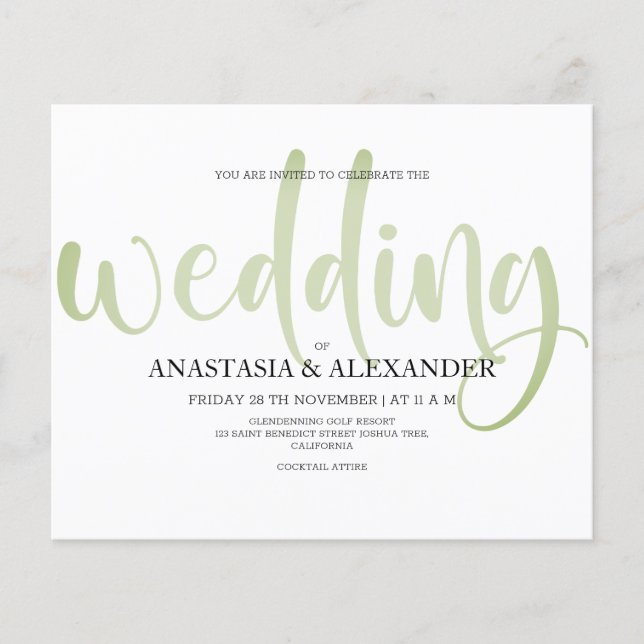 Budget Einfache Hochzeitseinladung. Flyer (Vorne)