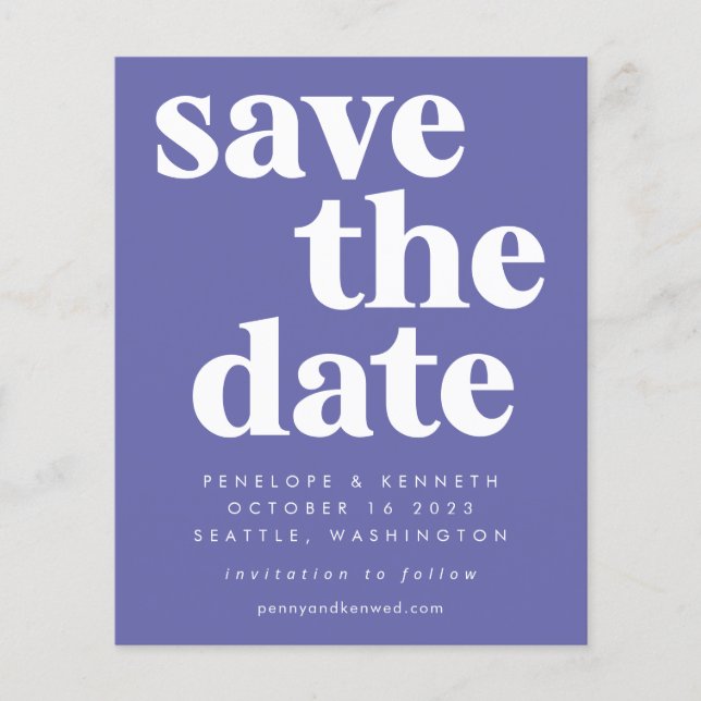 Budget Einfache, Lila Save the Date-Karte (Vorderseite)