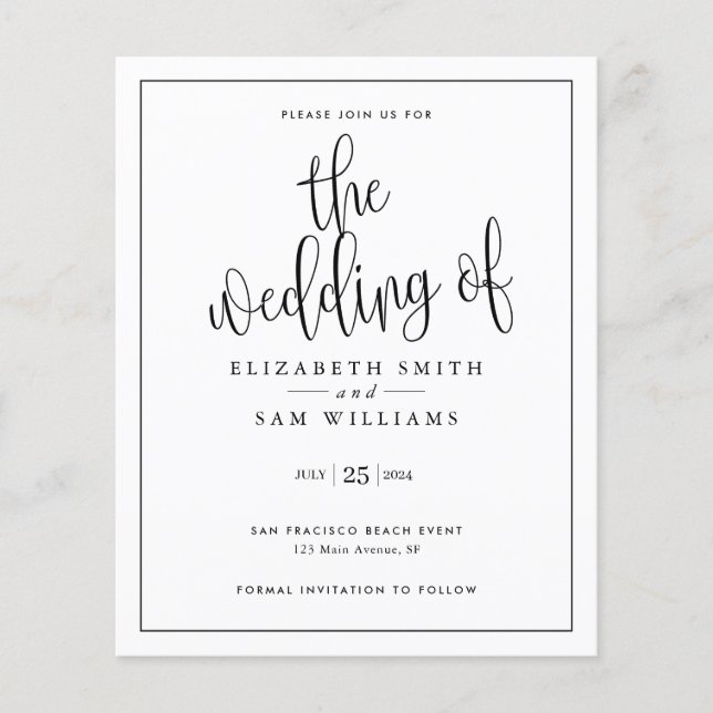 Budget Einfache moderne Minimal-Script-Hochzeit Ei Flyer (Vorne)
