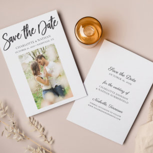 Budget Einfache Schwarz-weiße Foto Save the Date K Einladung