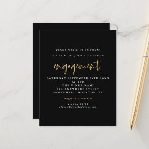 Budget Einfache Script Gold Black Verlobung Einlad