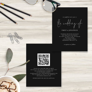 Budget Einfache White Black QR Code Hochzeit einla