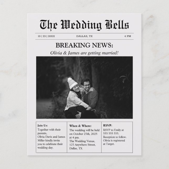 Budget Einzigartiges Newspaper Foto Einladung zur  (Vorderseite)