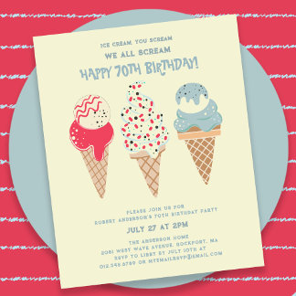 Budget Eiscreme Cone 70. Geburtstag Einladung