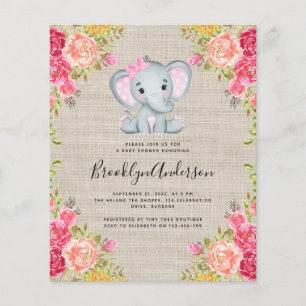 BUDGET-Elefanten-Mädchen-Baby-Party-Einladung