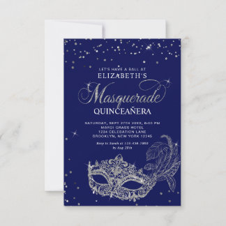 BUDGET EleganBlue Silver Masquerade Quinceañera Mitteilungskarte