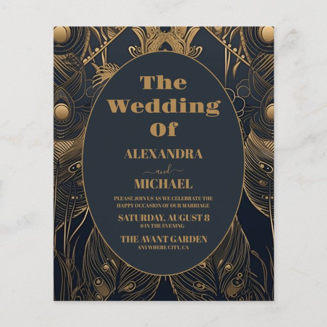 Budget Elegant Art Deco Peacocks Wedding (Vorderseite)