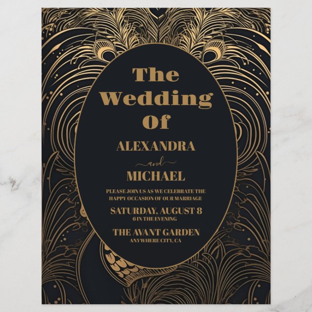 Budget Elegant Art Deco Peacocks Wedding Flyer (Vorne)