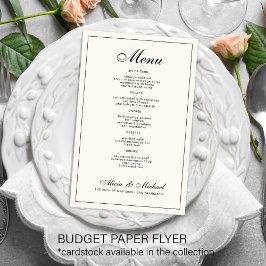 Budget elegant black cream ivory wedding menu flyer