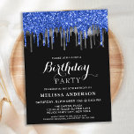 Budget Elegant Blue Silver Glitzer Tropfen Geburts<br><div class="desc">Laden Sie Freunde und Familie zu Ihrer Geburtstagsfeier mit diesen eleganten Tropfen in Blau, Silber und Schwarz ein, die Geburtstagsfeier und Party-Vorräte feiern. Diese blauen und schwarzen Einladungen sind auch perfekt für die Rente- und Abschlussfeiern und Feiern, ändern Sie einfach die Veranstaltung in Personalisierung Registerkarte. Dieses blaue und schwarze Glitzer-Design...</div>