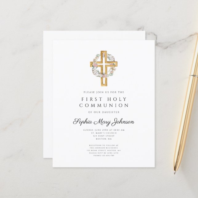 Budget Elegant Blumenkranz Erste Kommune (Vorderseite/Rückseite Beispiel)