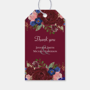 Budget Elegant Burgundy Blue Floral Wedding Geschenkanhänger