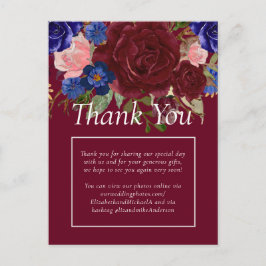 Budget Elegant Burgundy Blue Floral Wedding Postkarte