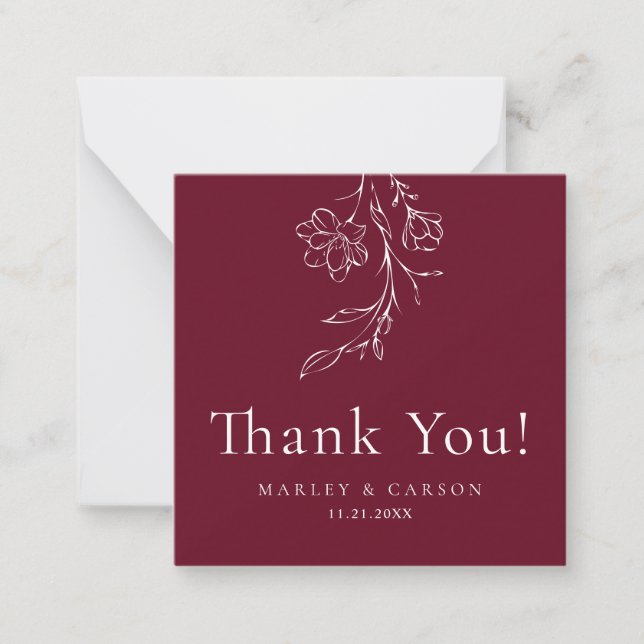 Budget Elegant Burgundy Wedding Thank You Mitteilungskarte (Vorderseite)