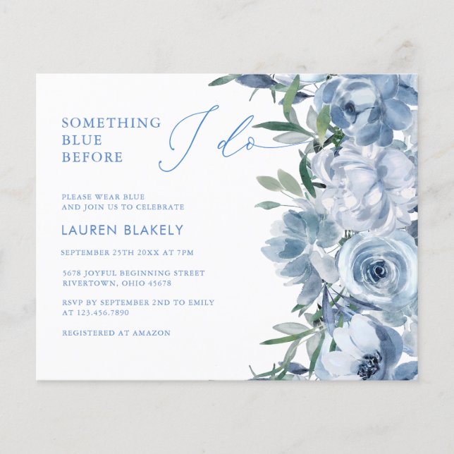 Budget Elegant Dusty Blue Floral Brautparty Flyer (Vorne)