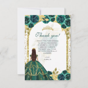 Budget Elegant Emerald Floral Foto Quinceañera Dankeskarte