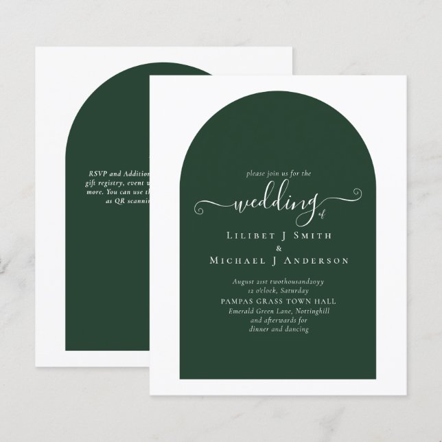 BUDGET Elegant Emerald Green Typografy Wedding (Vorne/Hinten)