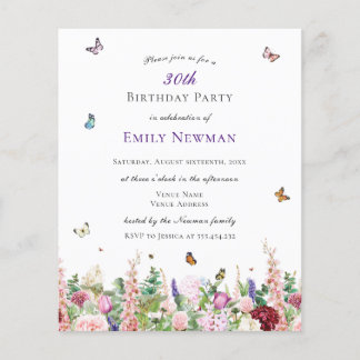 Budget Elegant Floral 30. Geburtstag Einladung