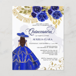 Budget Elegant Floral Royal Blue Horse Quinceañera