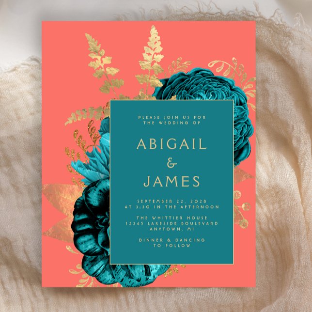 Budget Elegant Floral Teal Coral Gold Wedding (Von Creator hochgeladen)