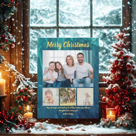 Budget Elegant Gold Coral Christmas 4 Photo Feiertagspostkarte