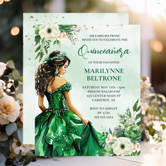 Budget Elegant Green Floral Prinzessin Quinceañera (Von Creator hochgeladen)