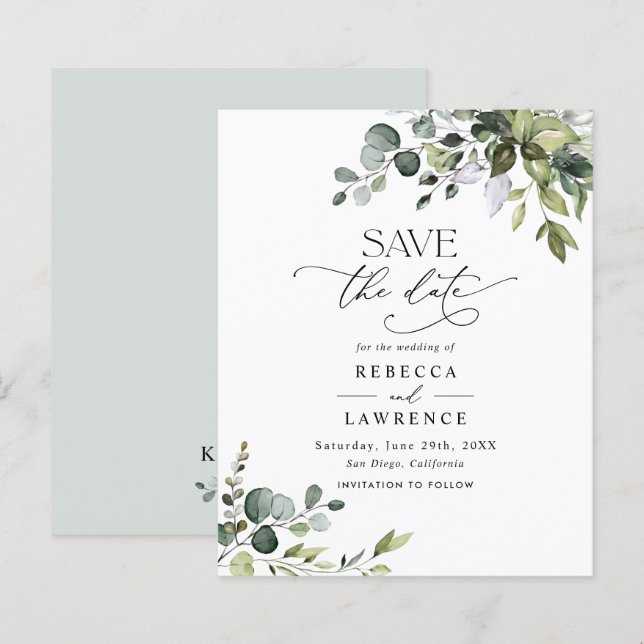 Budget Elegant Greenerity Wedding Save the Date (Vorne/Hinten)