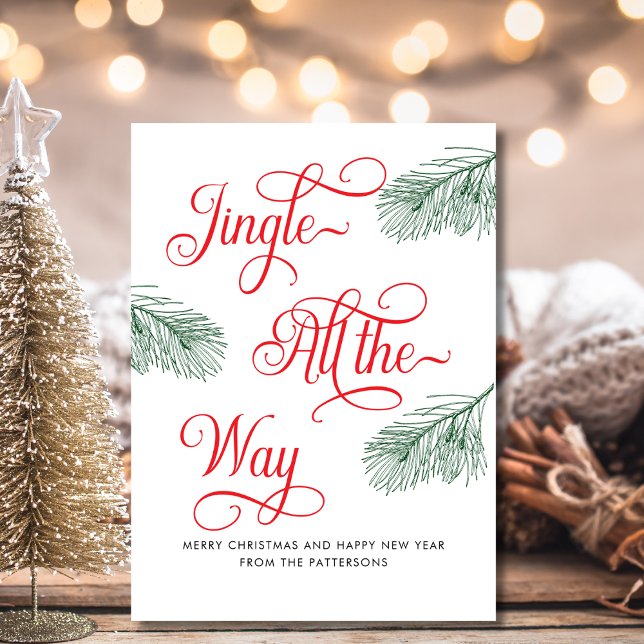 Budget Elegant Greenery Red Calligrafy Weihnachten Mitteilungskarte (Von Creator hochgeladen)