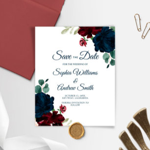 BUDGET Elegant Marsala & Navy Floral Save the Date