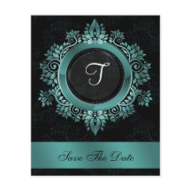 Budget Elegant Monogram Aqua Save the Date