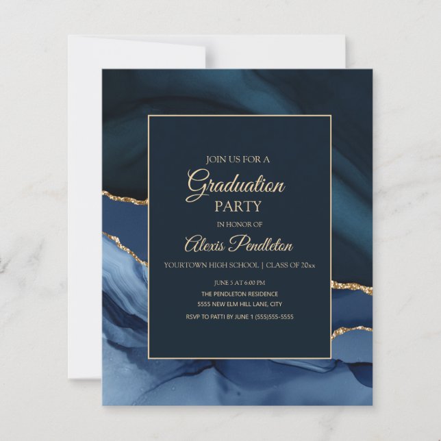BUDGET Elegant Navy Blue Gold Marmor Abschluss (Vorderseite)