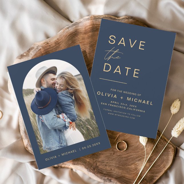 Budget Elegant Navy Blue Save the Date Foto Flye (Von Creator hochgeladen)