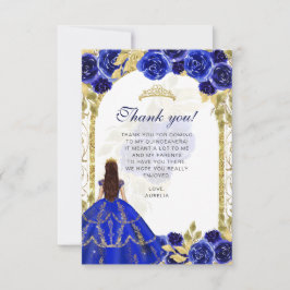 Budget Elegant Royal Blue Floral Foto Quinceañera Dankeskarte