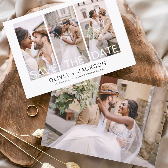 Budget Elegant Save the Date 4 Foto White (Von Creator hochgeladen)