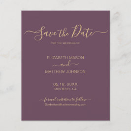 Budget Elegant Script Mauve and Gold Save The Date Flyer