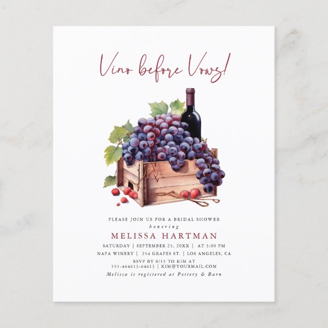 Budget Elegant Vino Before Vows Brautparty Flyer (Vorne)