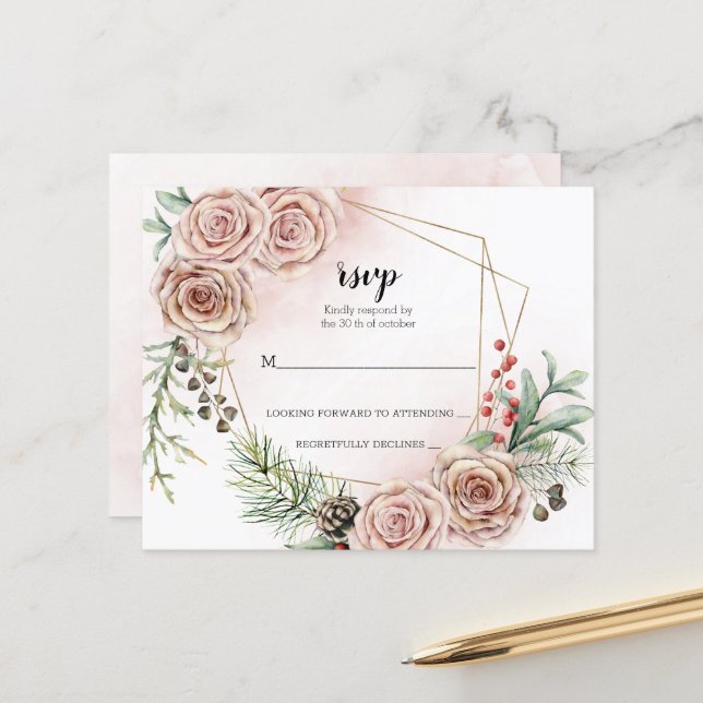 Budget Elegant Wedding RSVP Card. (Vorderseite/Rückseite Beispiel)