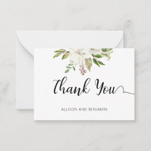 BUDGET Elegant Wedding White Floral Vielen Dank Mitteilungskarte