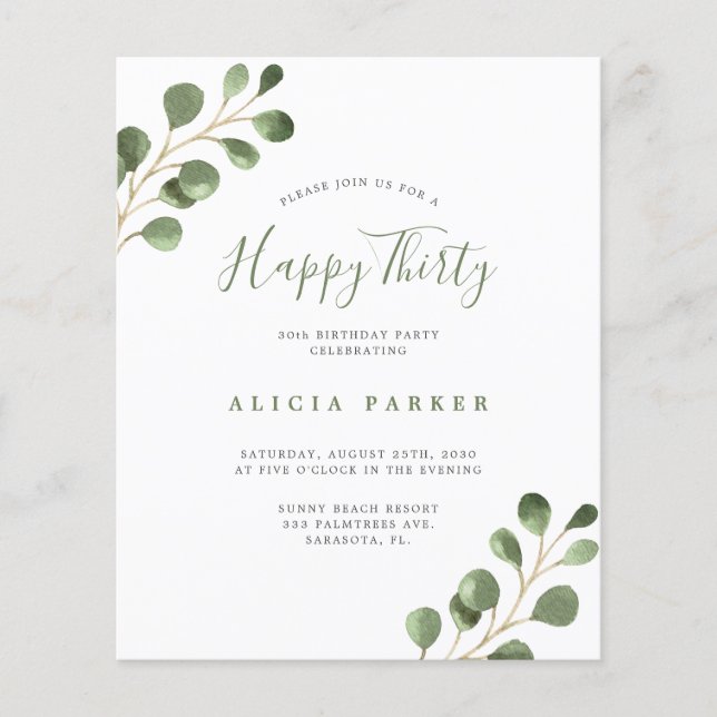 Budget elegante 30 Jahre Geburtstagsfeier (Vorderseite)