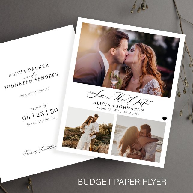 Budget elegante 3 Foto Hochzeit speichern Sie das  Flyer (Von Creator hochgeladen)