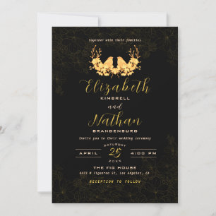 Budget Elegante Black Gold Birds Hochzeitsempfang Dankeskarte