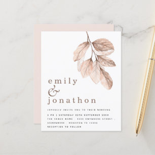 Budget Elegante Blush Blätter Hochzeit Einladung