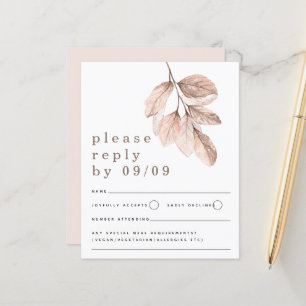 Budget Elegante Blush Blätter Hochzeit RSVP