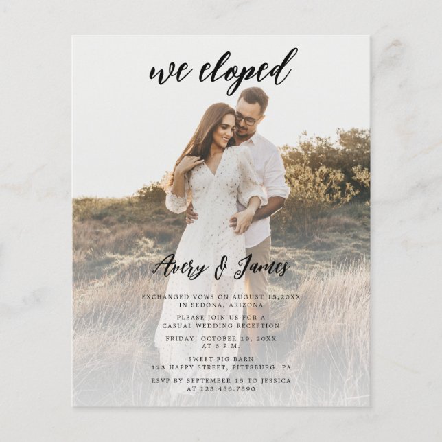 Budget Elegante Elopement Empfang Hochzeit Foto Flyer (Vorne)