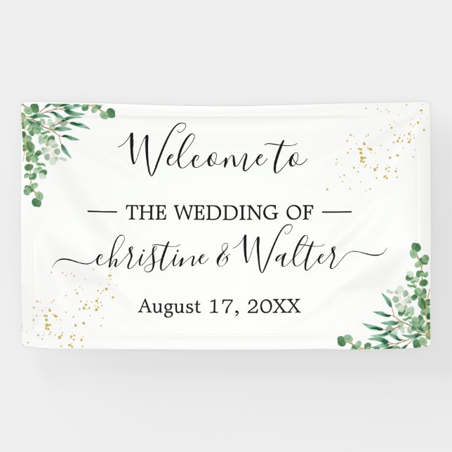 Budget Elegante Eucalyptus-Blätter Hochzeitsfeier  Banner (Horizontal)