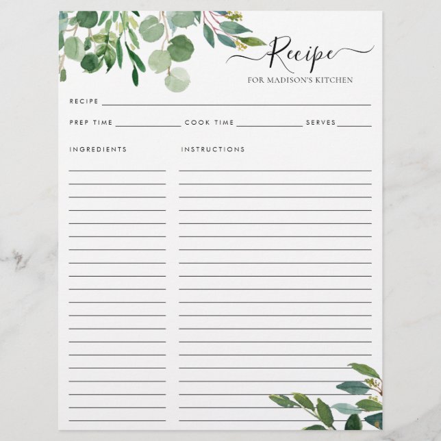 Budget Elegante Eucalyptus Blätter Küche Rezept Flyer (Vorne)