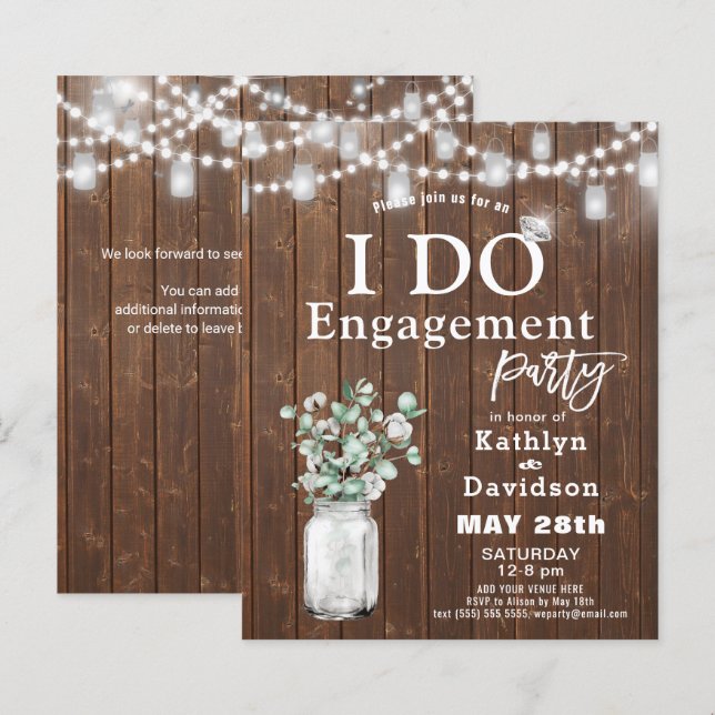 BUDGET Elegante Eukalyptus I DO Party Einladung (Vorne/Hinten)