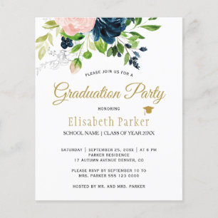 Budget-elegante florale Abschlussfeier-Einladung Flyer