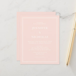 Budget Elegante formale Blush Pink Hochzeit Einlad