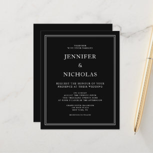 Budget Elegante formelle Schwarze Hochzeit Einladu